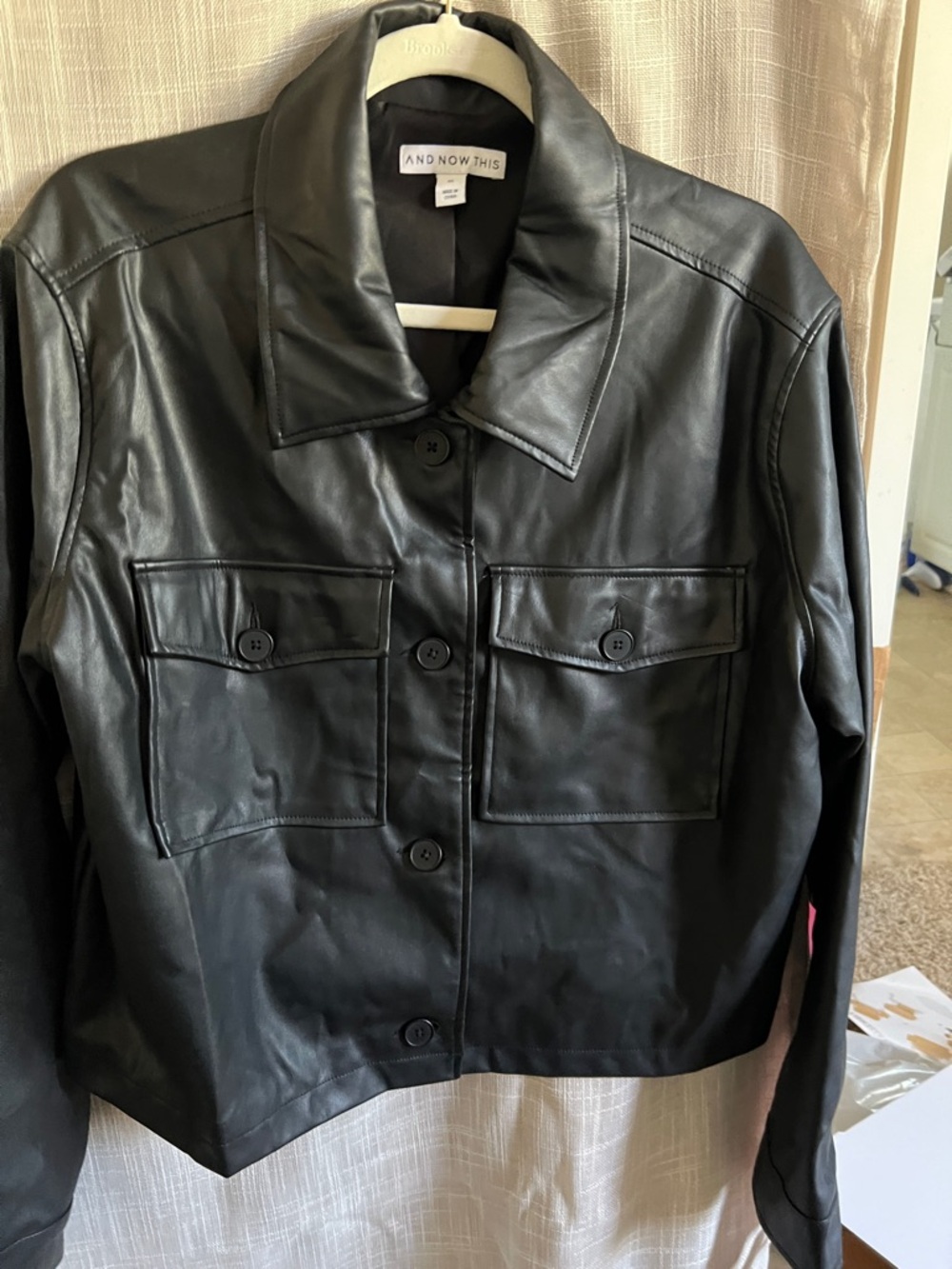 And Now This Black Faux Leather Button Jacket